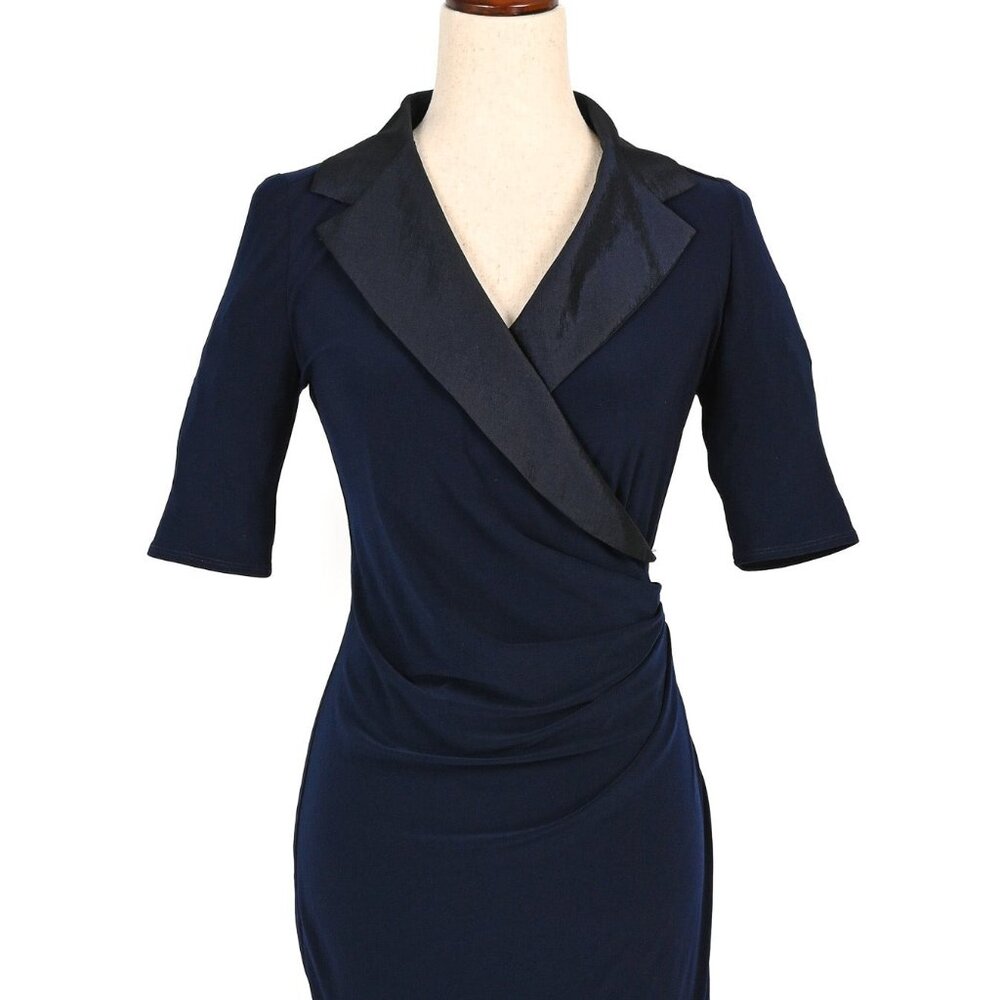 Vintage Y2K Dark Blue & Black JOSEPH RIBKOFF Blazer Style Bodycon Dress - 6